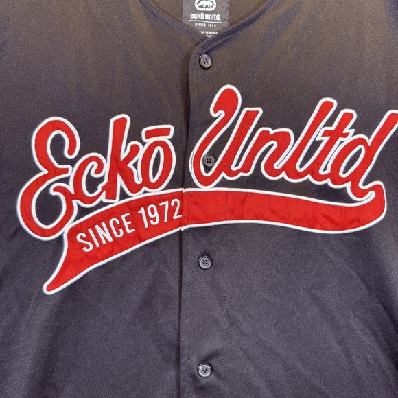 VTG Ecko Unltd Jersey Mens‎ 3XL Black Red Short Sleeve Button Up Baseball Shirt - Picture 3 of 9